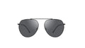 A pair of classic aviator sunglasses with a thin black metal frame and dark gray lenses, shown from the front on a solid white background.