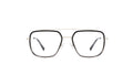 A pair of square aviator-style eyeglasses with a black acetate front, thin silver metal bridge and temples, and clear lenses, shown against a plain white background.