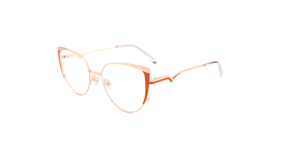 Oversized round eyeglasses with a rose gold metal frame and clear lenses, shown on a plain white background.