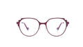 Oversized round eyeglasses with a dark plum purple frame and clear lenses, shown against a plain white background.