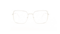 A pair of oversized square eyeglasses with a very thin silver metal frame and clear lenses, centered on a solid white background.