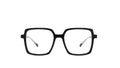 Black square eyeglass frames with clear lenses, shown from the front on a solid white background.