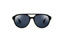 Black aviator-style sunglasses with dark blue-gray lenses, shown against a plain white background.