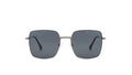 A pair of square metal-framed sunglasses with dark gray lenses, shown against a plain white background.