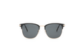 A pair of classic half-relief sunglasses with dark gray lenses and a thin black metal frame, centered on a solid white background.