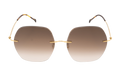 Sunglasses with gold frame and gradient lenses on a white background