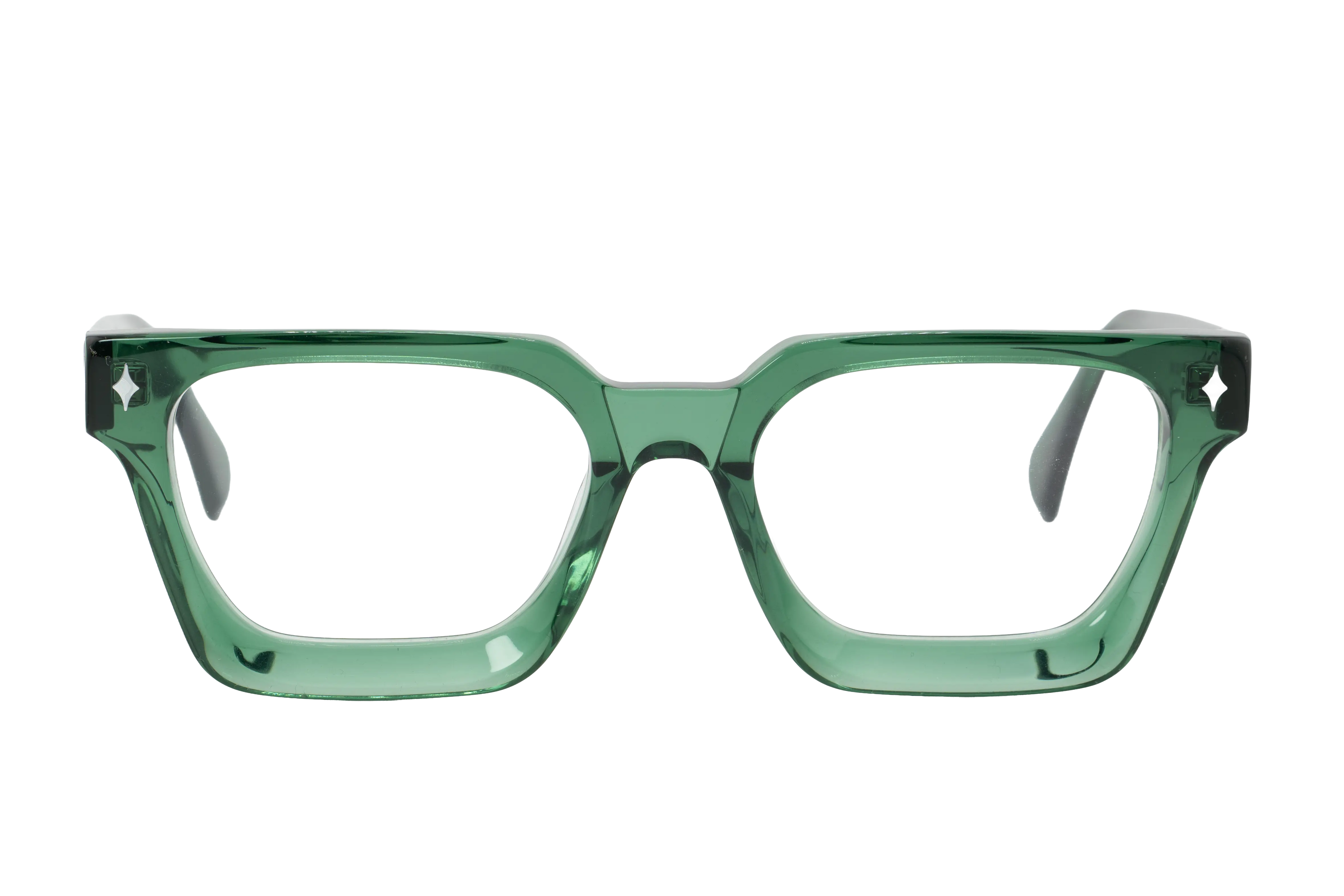 Green eyeglasses on a white background