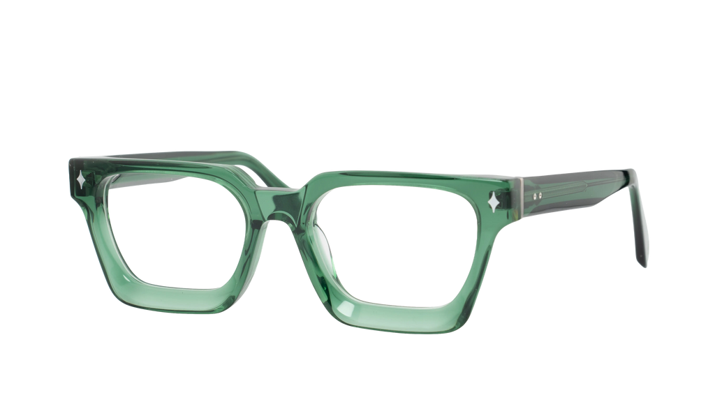 Green eyeglasses on a white background