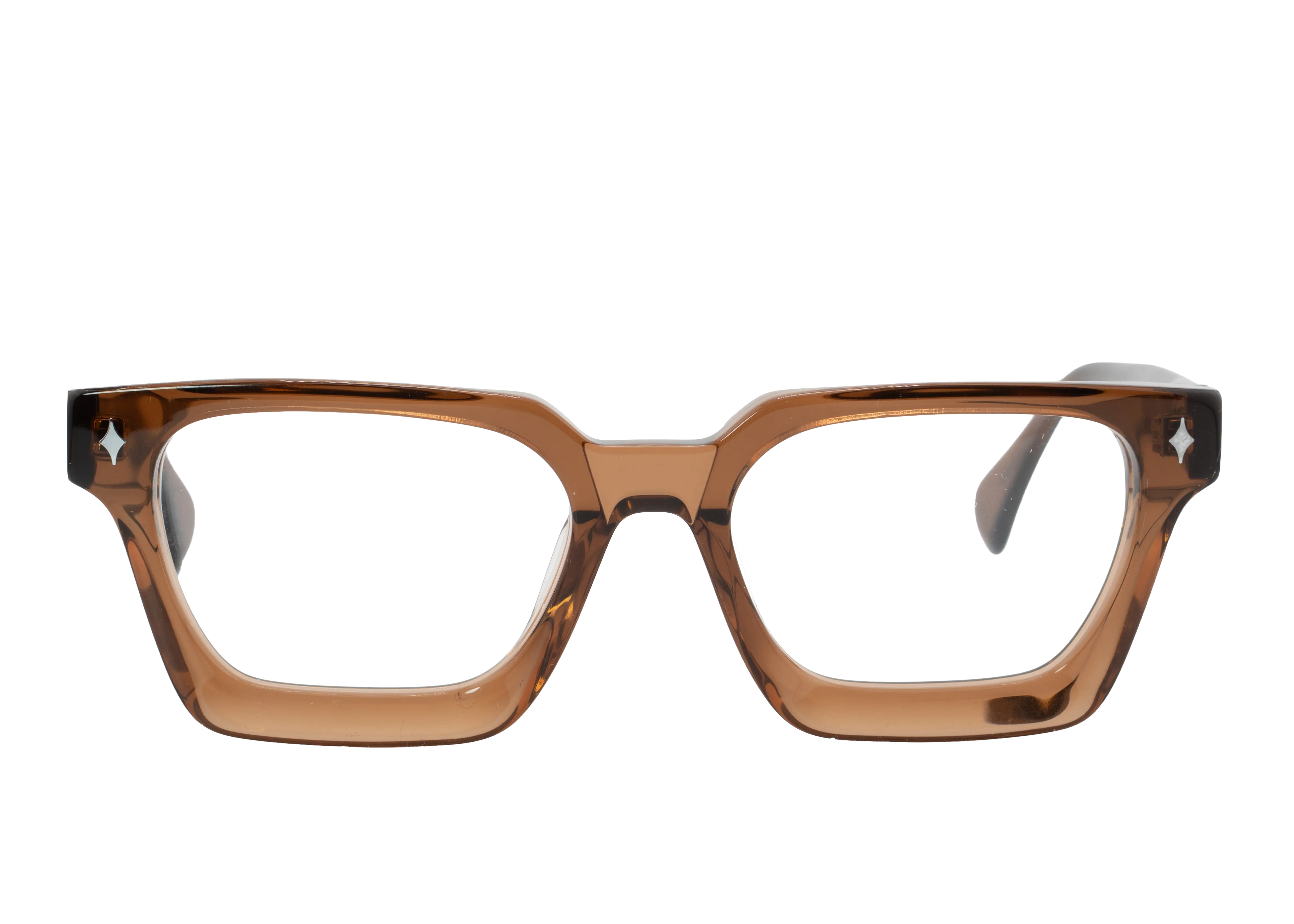 Brown tortoiseshell glasses on a white background