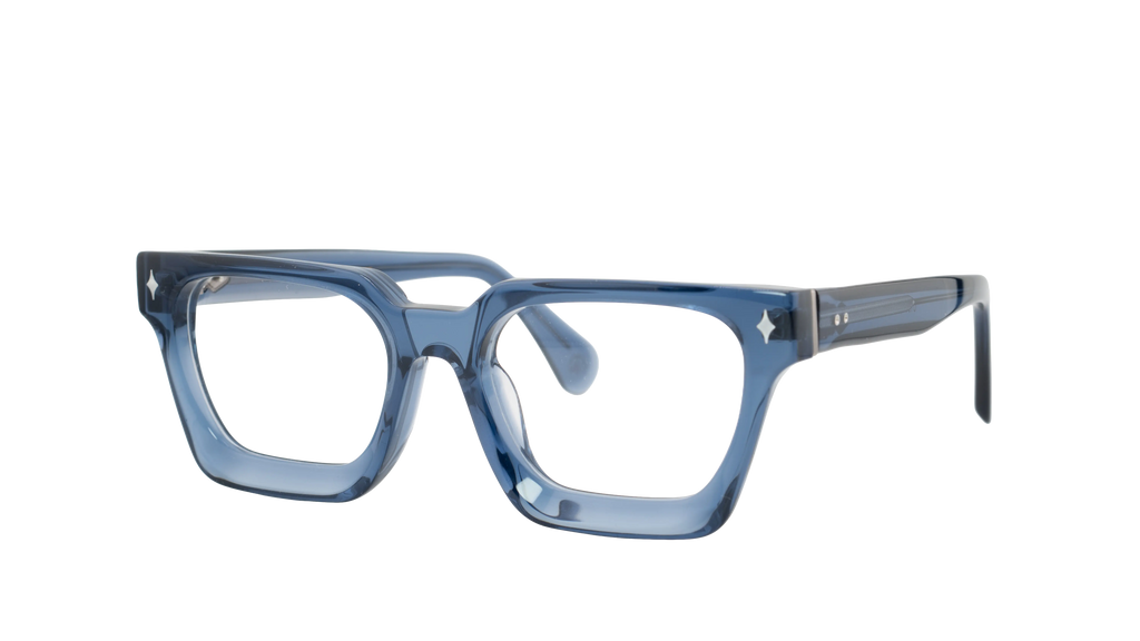Blue eyeglasses on a white background