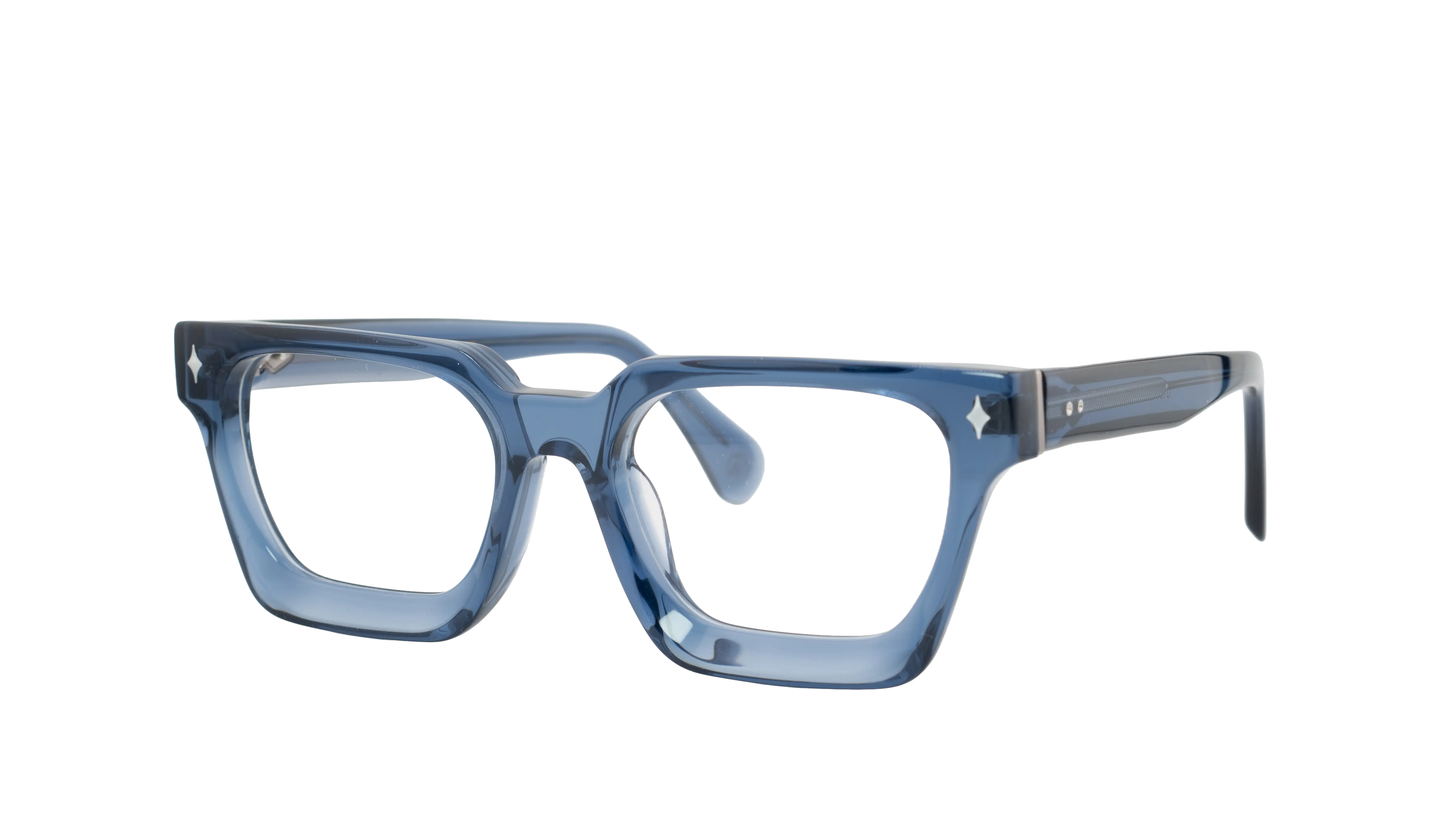 Blue eyeglasses on a white background