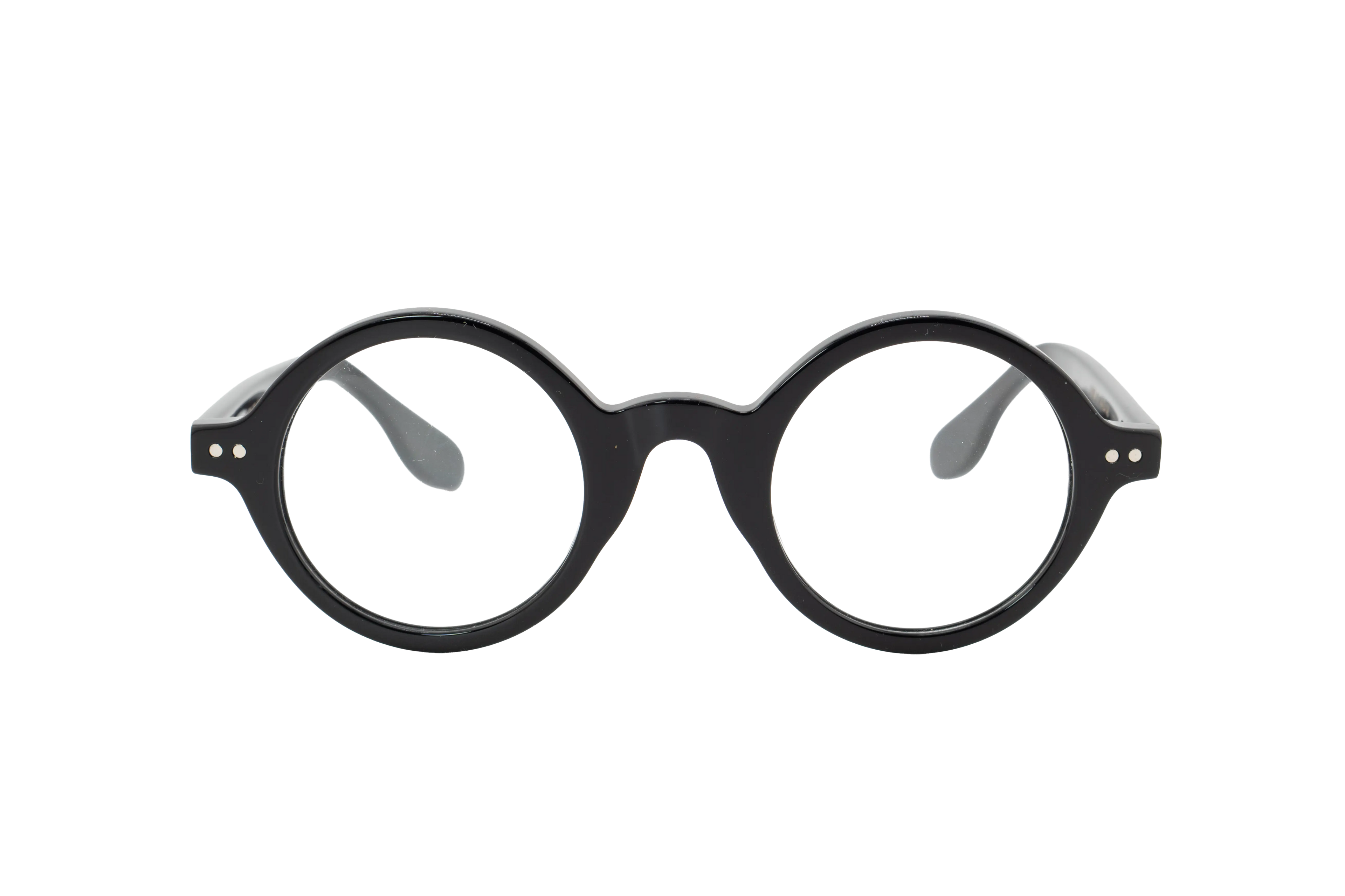 Black round eyeglasses on a white background